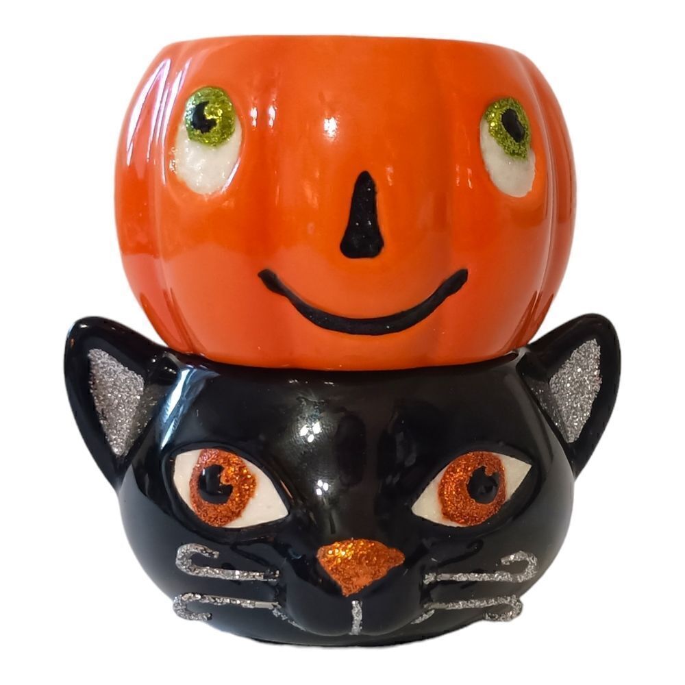 2 Hallmark Spooky Lights Candle Holders Tealight Halloween Cat Pumpkin Votive‎
